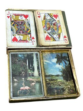 Vintage Duratone Plastic Coated Double Deck Playing Cards Flamingos Palm Trees